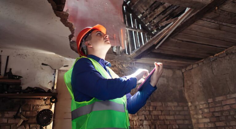 Safety inspector evaluating a home’s safety after a fire
