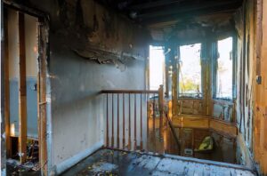 Burned interior of a residential home after a fire