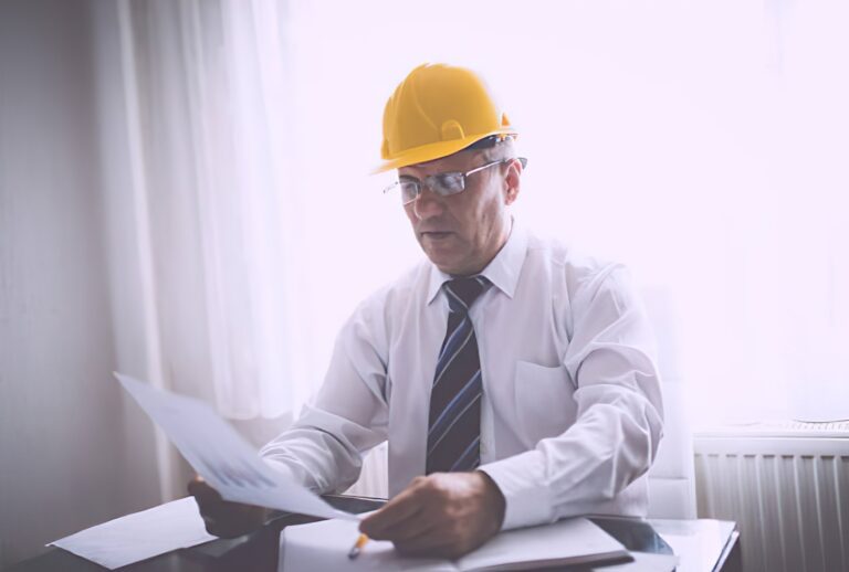 Contractor reviewing demolition insurance policy documents