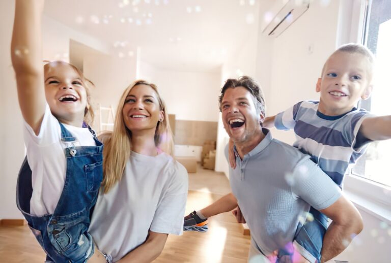 Happy family in a clean mold-free living room