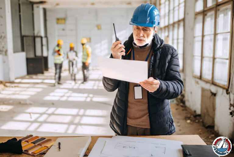 Contractor reviewing demolition insurance policy documents