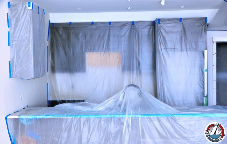 Plastic sheeting used to contain mold-affected area during remediation
