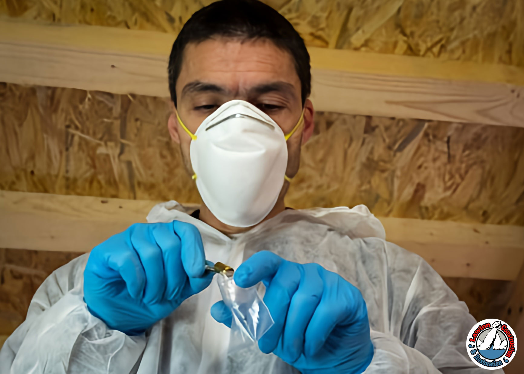 Asbestos inspector collecting samples for testing