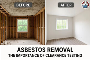 Before and after asbestos removal comparison in a residential space