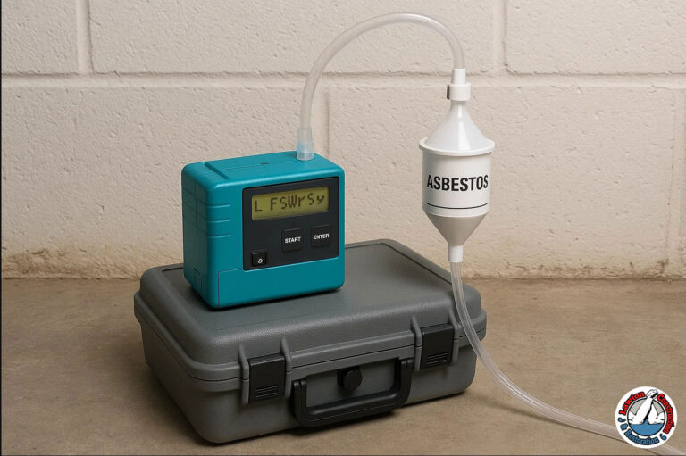 Air monitoring equipment collecting asbestos fiber samples