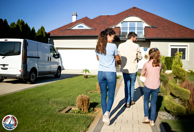 Family entering their home after asbestos clearance testing