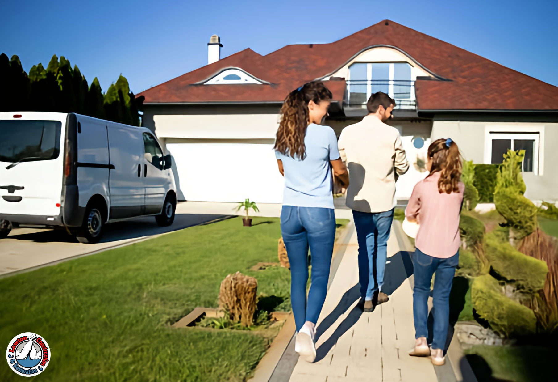 Family entering their home after asbestos clearance testing
