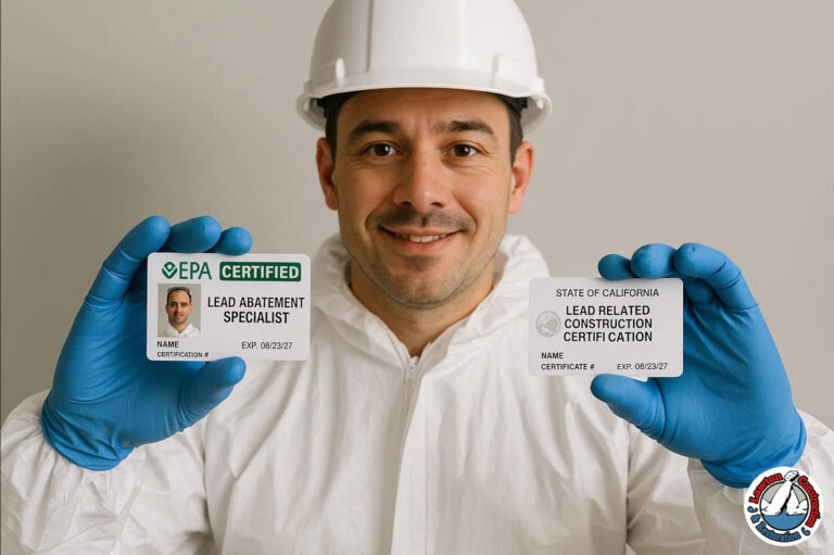Certified lead abatement specialist showing EPA and California state credentials