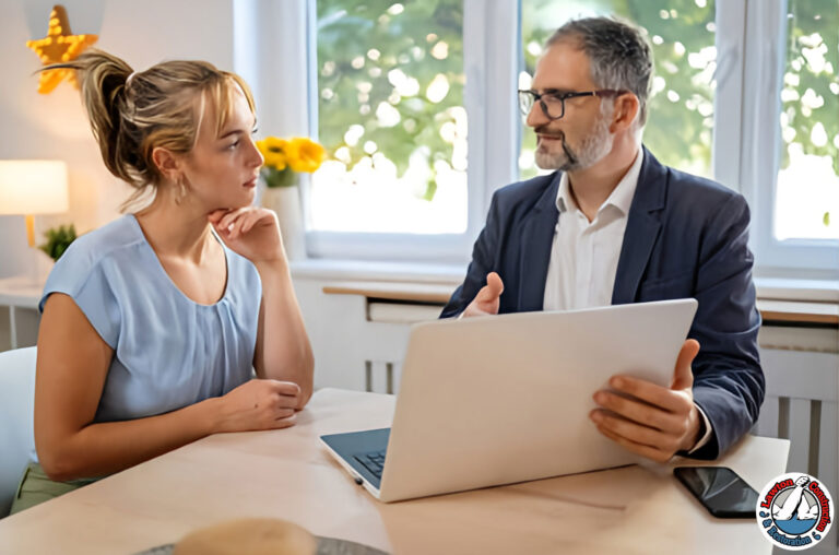 Homeowner reviewing insurance policy with agent