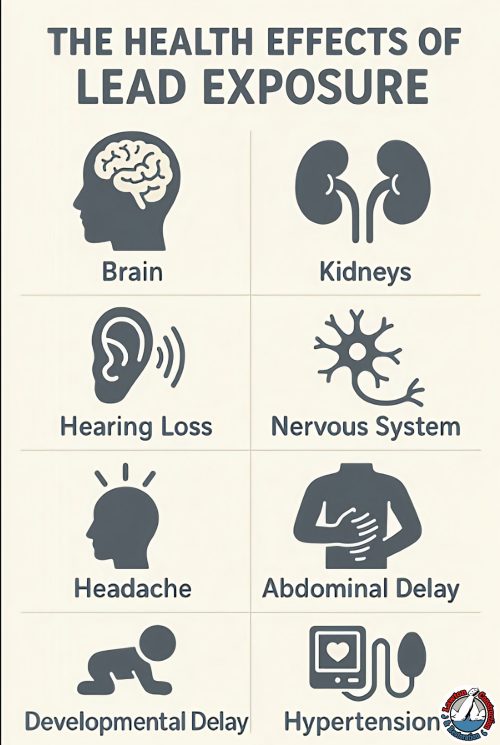 The Health Effects of Lead Exposure Infographic showing how lead exposure impacts the human body.